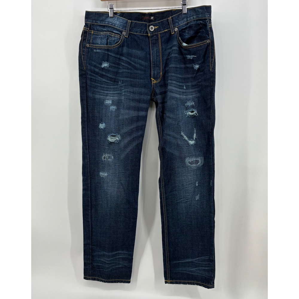J.Ferrar Slim Straight Jeans Men's 38x30 Dark Wash Distressed
